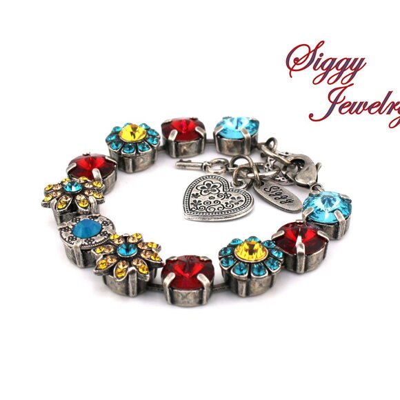 Copacabana Statement Bracelet made with Austrian Crystals, Flower Embellishments - Picture 4 of 7